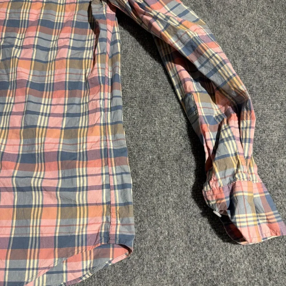 J Crew Shirt Mens Small Pink Plaid Slim Untucked Button Down Flex Washed